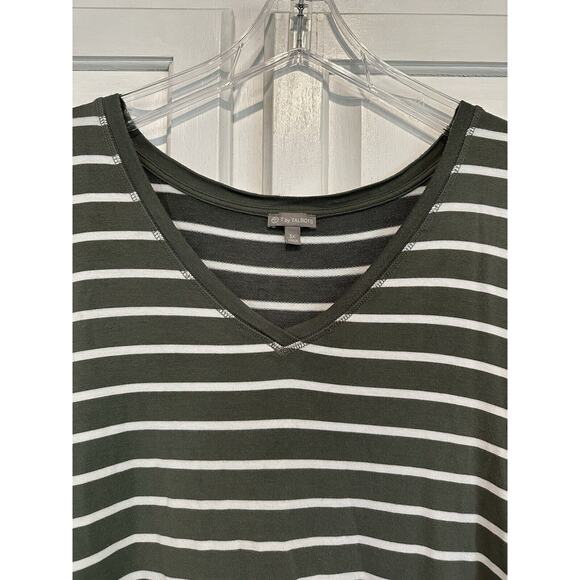 T By Talbots Plus Striped Shift Midi Dress Size 3x Cold Shoulder Stretch Comfort - Picture 2 of 8